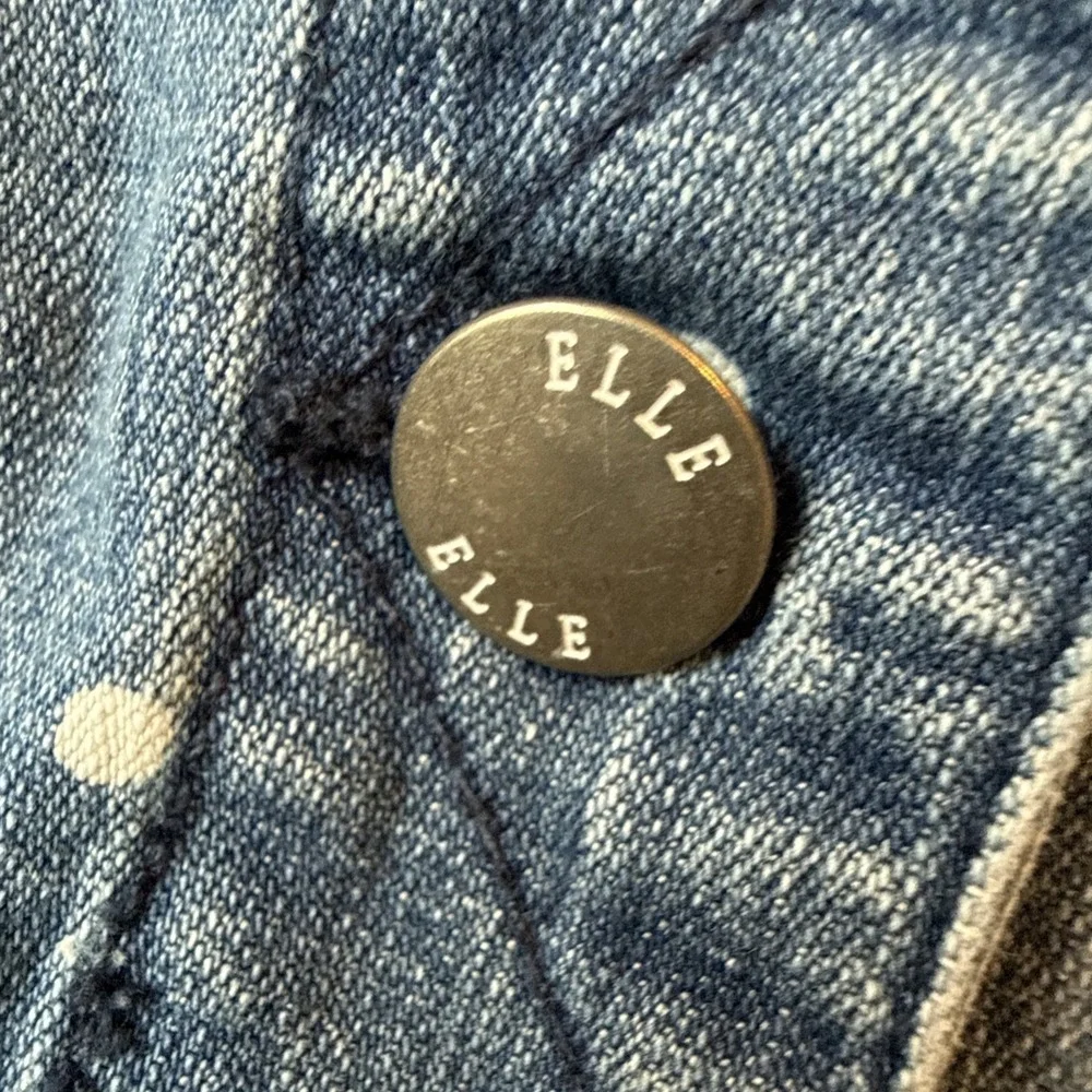 Elle Polka Dot Distressed Blue‎ Denim Trucker Jacket L Retro Chic Indie Sleaze